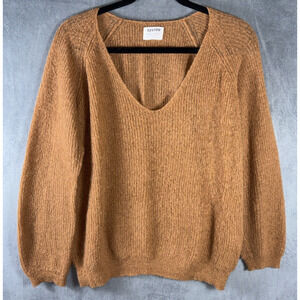 AYMARA Woman's Baby Alpaca/Wool‎ Rusty Orange V-Neck Sweater Size LARGE